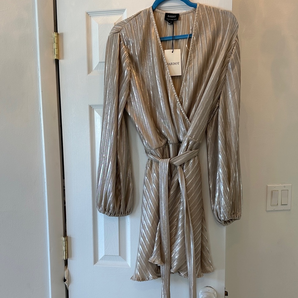 Bardot Metallic Gold Wrap Dress